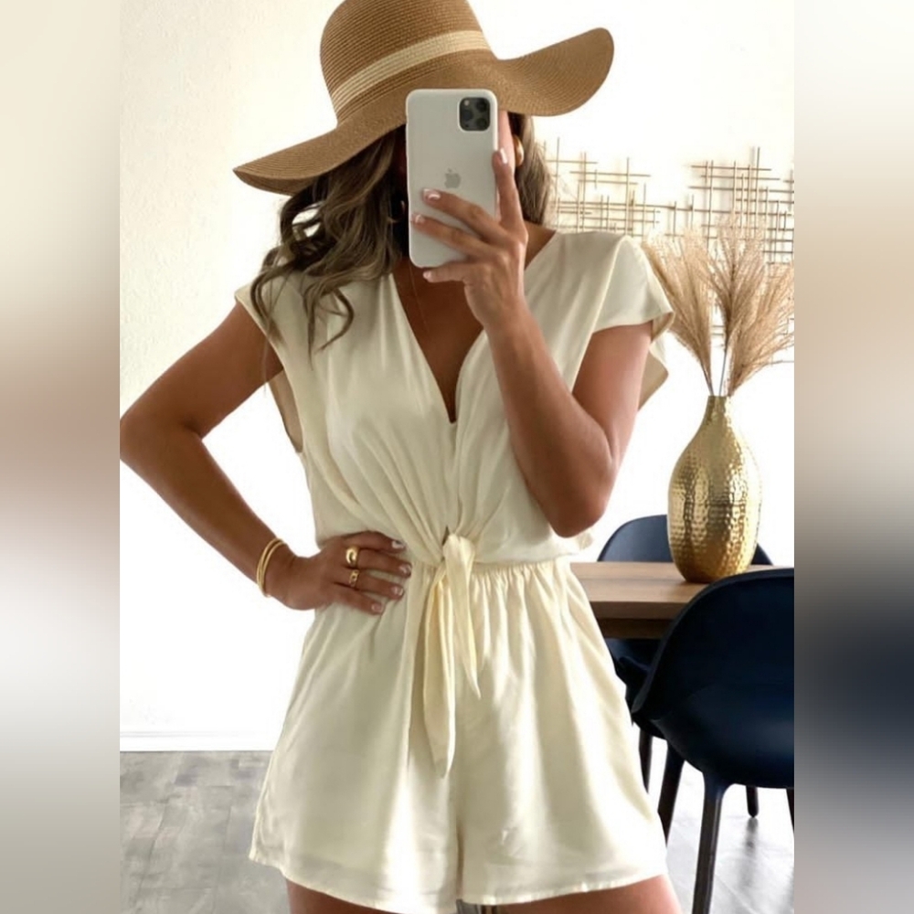 She + Sky Romper in off white, size M